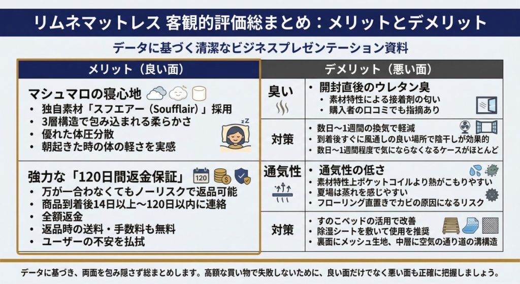 リムネマットレスのメリット・デメリット 図解イラスト