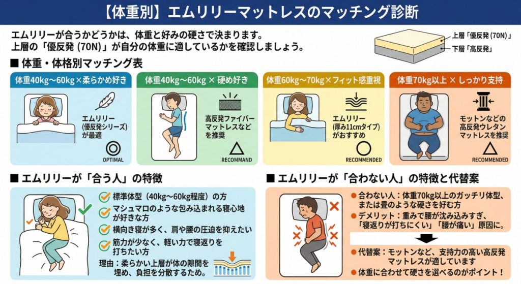 エムリリーマットレスのマッチング診断 図解イラスト