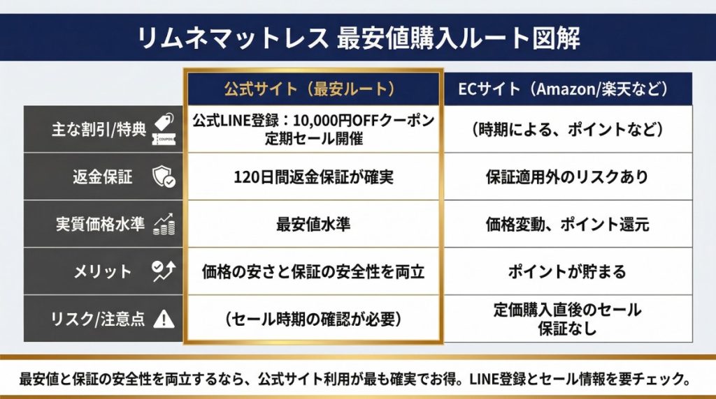 リムネマットレスを最安値(LINEクーポン・セール)で購入する方法 図解イラスト