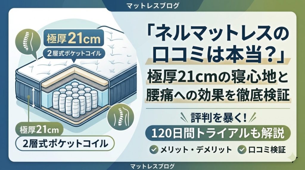 「ネルマットレスの口コミは本当？」極厚21cmの寝心地と腰痛への効果を徹底検証