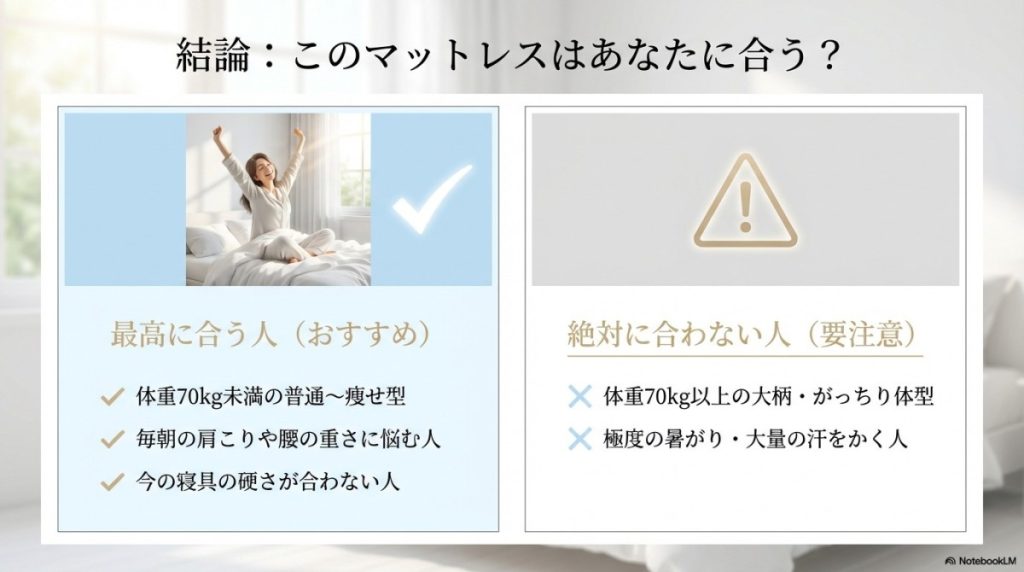 【10秒診断】エムリリー優反発マットレスの厚み選びの結論