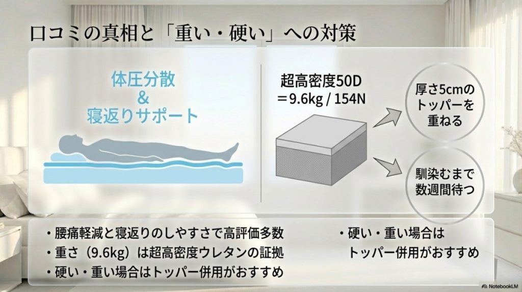 ソムレスタの口コミ評判(寝心地・腰痛効果)と「重い・硬い」への対策
