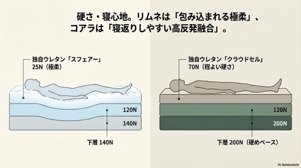 リムネマットレスとコアラマットレスの違い 図解イラスト