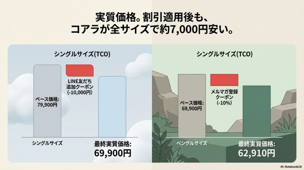 リムネマットレスとコアラマットレスの価格の違い 図解イラスト