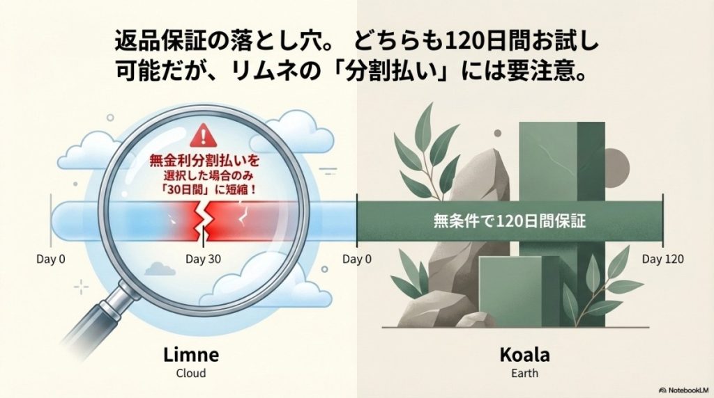 リムネマットレスとコアラマットレスのトライアルの違い 図解イラスト